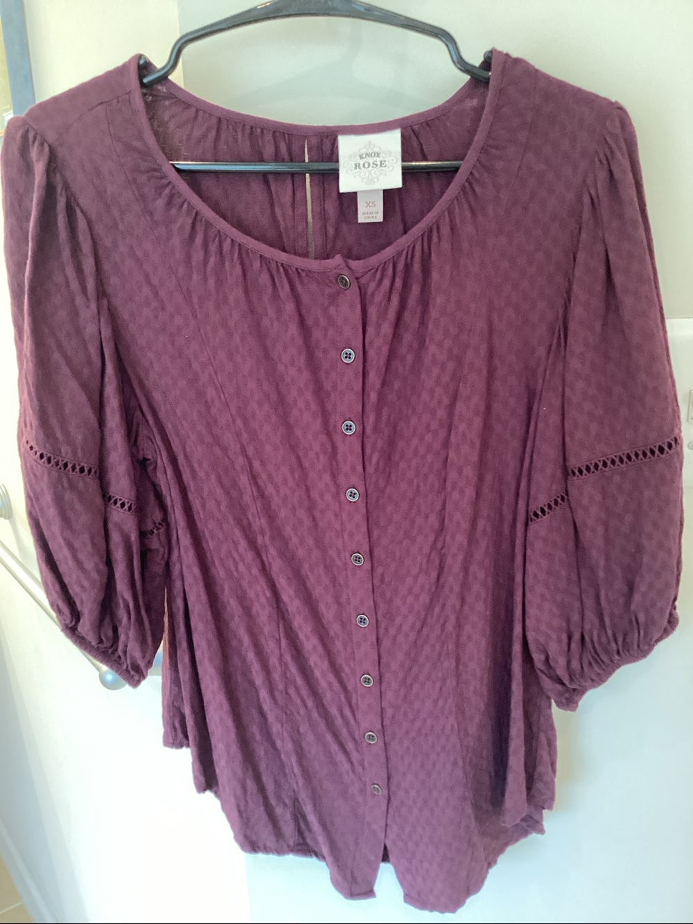 Knox Rose Plum Button-Front Peasant Top